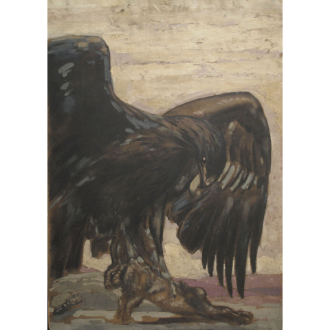 L'aigle et l'escarbot. Vers 1925.